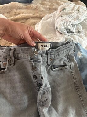 Agolde Nico Light Gray Button-Fly Denim Jeans
